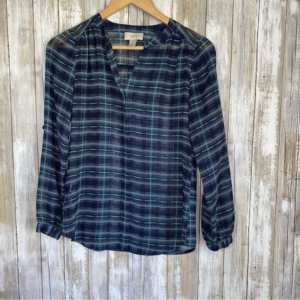 Loft Sheer Multi Blue Plaid Popover